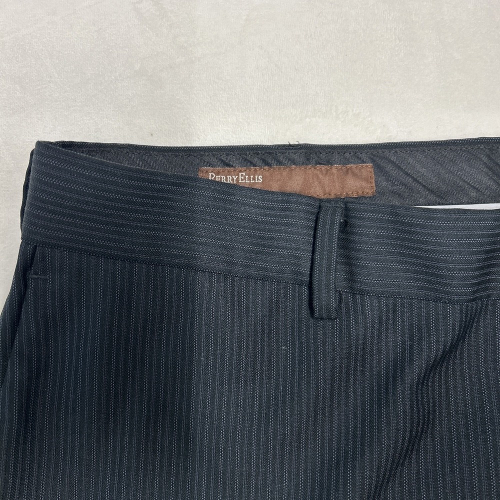 Perry Ellis Portfolio Dress Pants Mens 38x32 Black Pinstripe Modern Fit Career - Picture 4 of 8